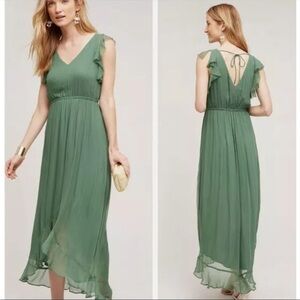 Anthropologie green dress wedding guest formal event see description